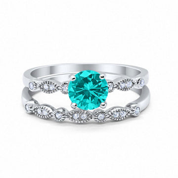 Art Deco Engagement Piece Ring Simulated Paraiba Tourmaline CZ 925 Sterling Silver